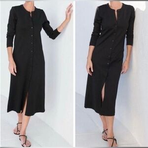 NWOT AYR Serenity Button Down Black 100% Pima Cotton Luxury Midi Dress, size XS